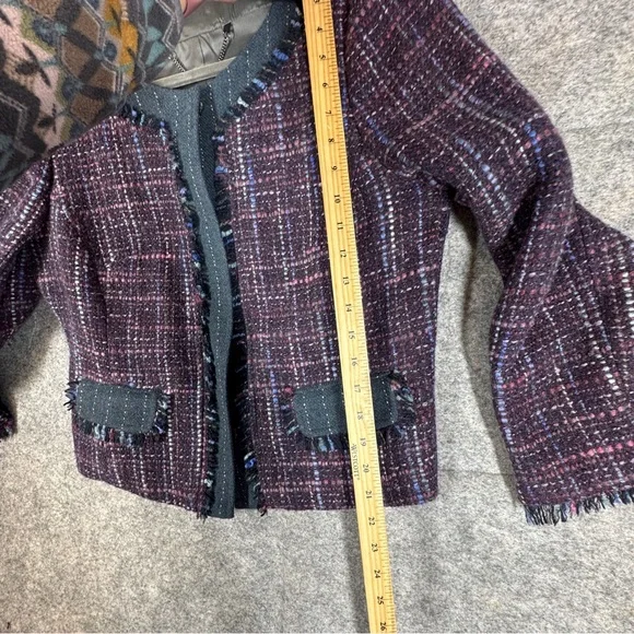 Trina Turk Tweed Jacket Multicolor Fringe Size 12 Career Chic Blazer Quiet Luxe - Picture 5 of 16
